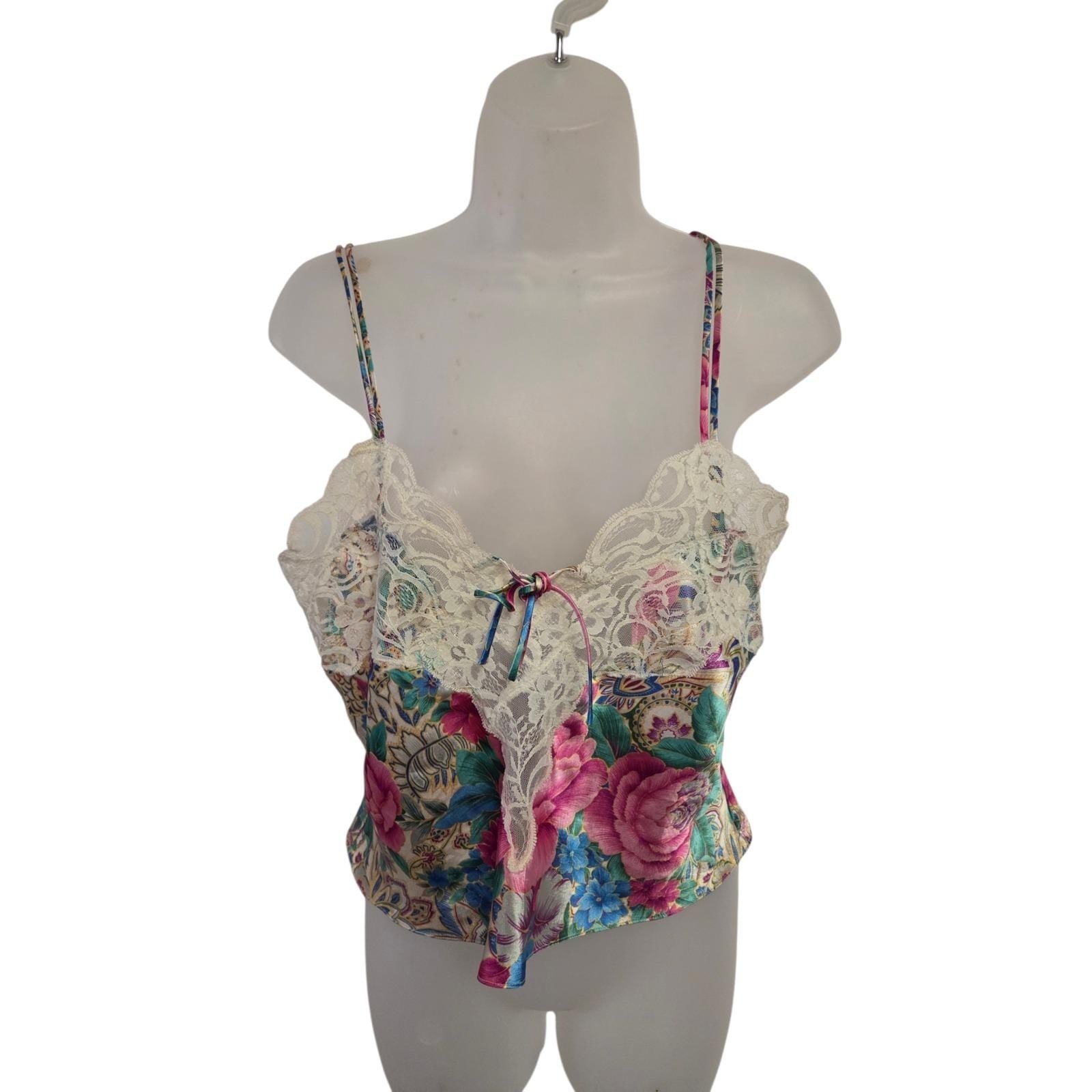 Vintage Victorias Secret Gold Label Floral Lace Camisole Tank Top Pink Teal